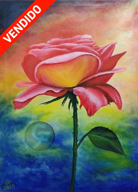 Rosa acrilico sobre tela pintura Gilbert Farias Art